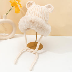Woolen Knit Hat Winter Ears Braids Plush Cap Keep Warm