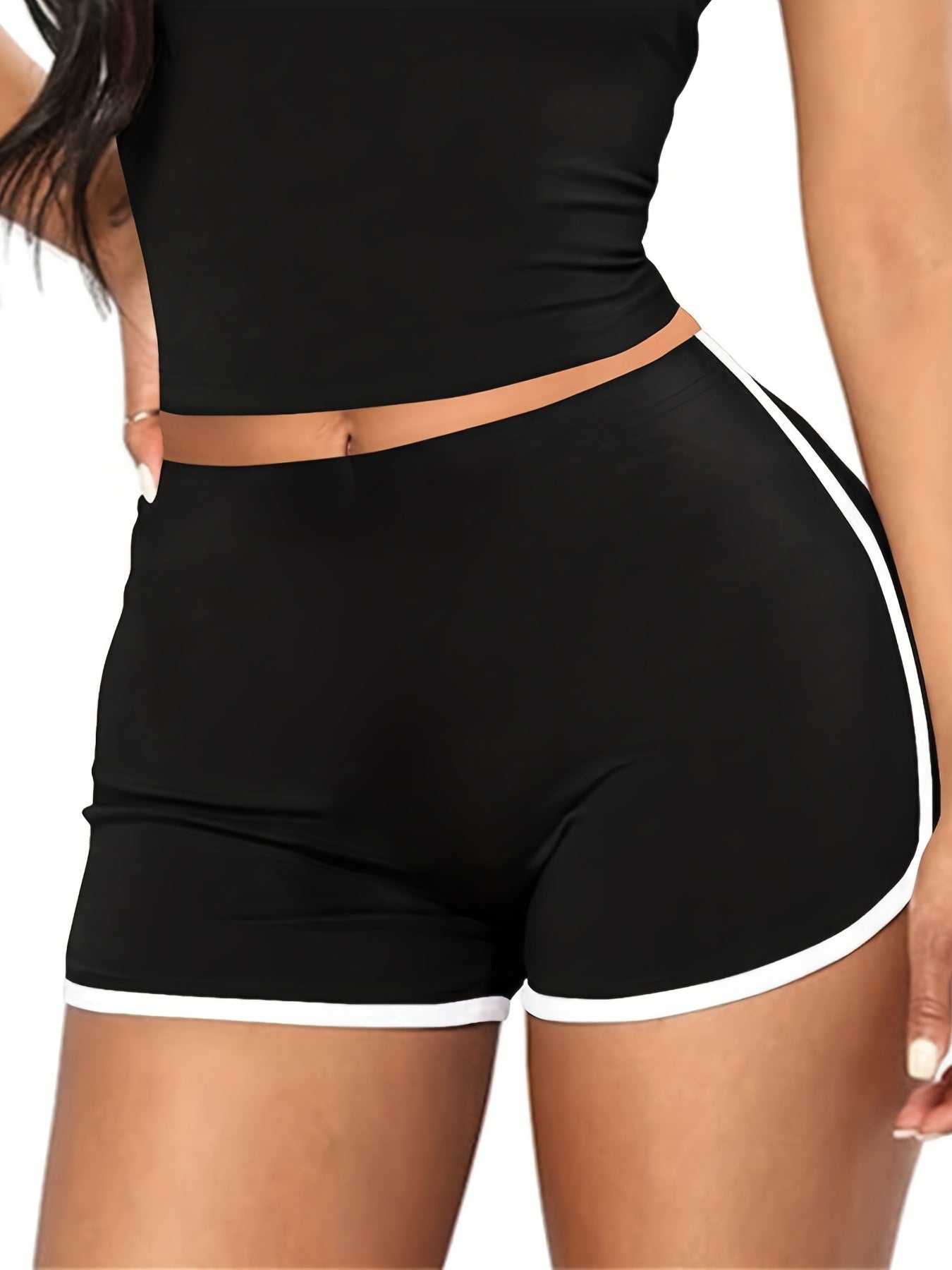 Sporty Shorts Women's Plus Contrast Binding Medium Stretch