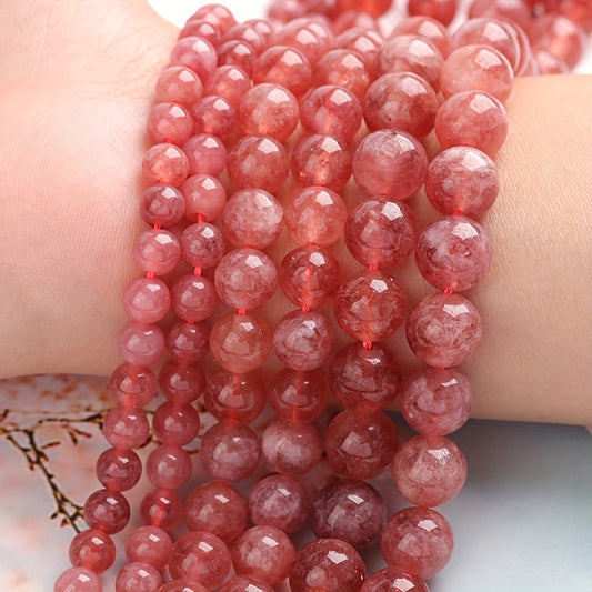 Strawberry Quartz Crystal Stone Beads 60pcs DIY Bracelet Necklace Accessories