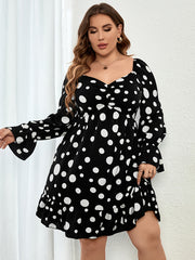 Polka Dot Print Shirred Midi Dress