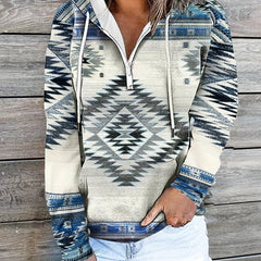 Geo Print Kangaroo Pocket Hoodie Casual Long Sleeve Drawstring Hoodies