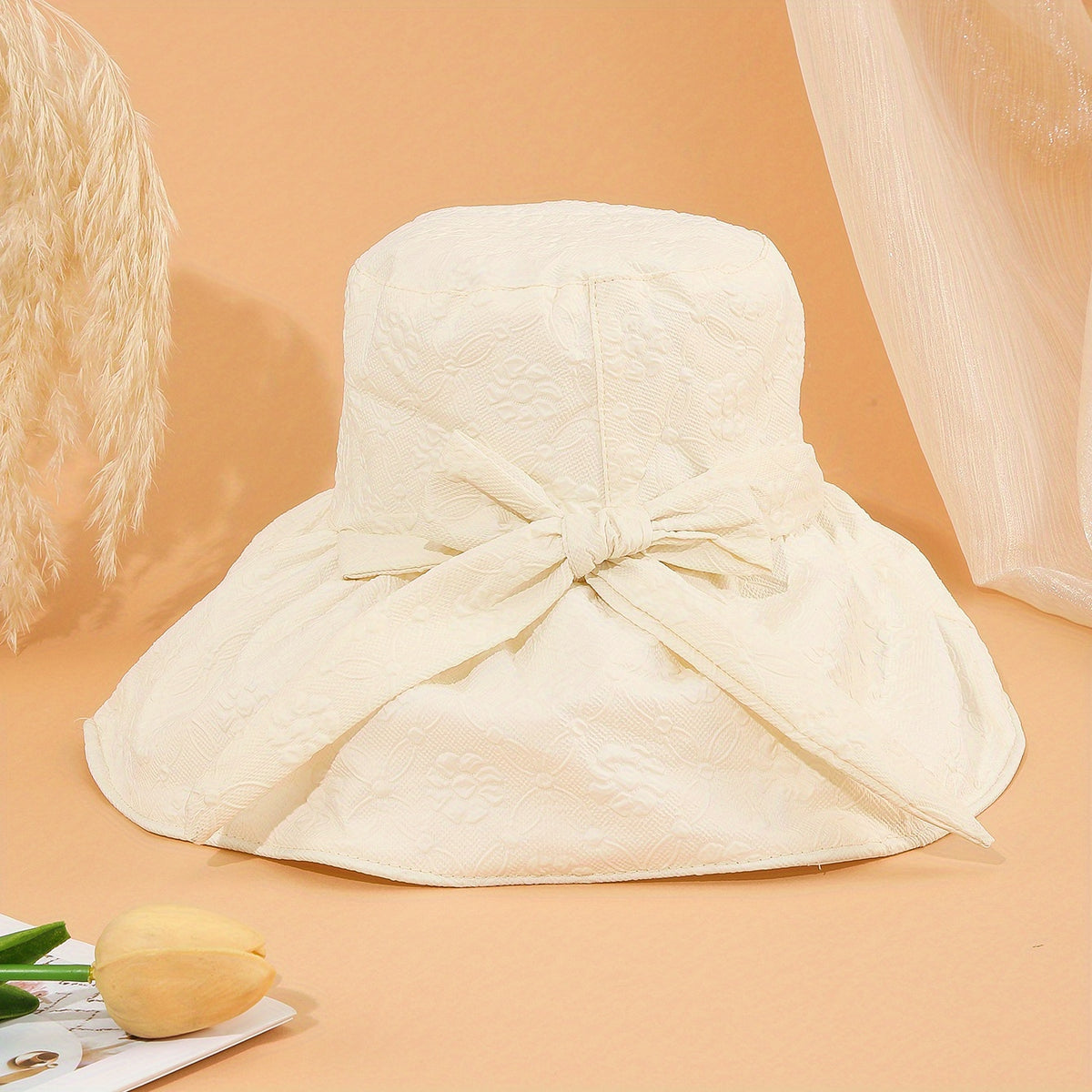 Embossed Wide Brim Sun Hat UV Protection Large Bucket Hat