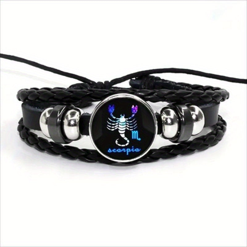 12 Constellation Leather Woven Bohemian Denim Bangle