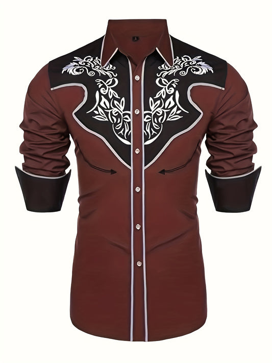 Western Cowboy Men's Long Sleeve Embroidered Shirt Spring Fall Vacation Resort