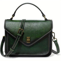 Vintage Brown Leather Crossbody Bag for Women with Top Handle Kiss Lock Closure