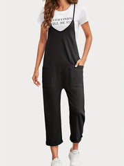 Plunging Jumpsuit Sleeveless Solid Jumpsuit With Pockets Women's Clothing