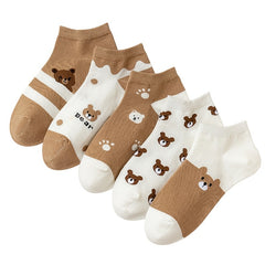 5 Pairs Soft Teddy Bear Ankle Socks Women's Stockings