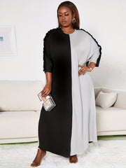  Colorblock Fringe Trim Maxi Dress