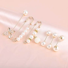 6Pcs Pearl Crystal Brooch Pins Pretty Corsage Pins Clothes Pants Elastic
