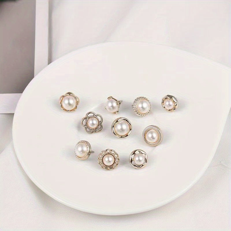 Faux Pearl Rhinestone Button Brooch Safety Pin for Women's Clothing