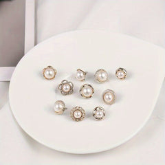 Faux Pearl Rhinestone Button Brooch Safety Pin for Women's Clothing