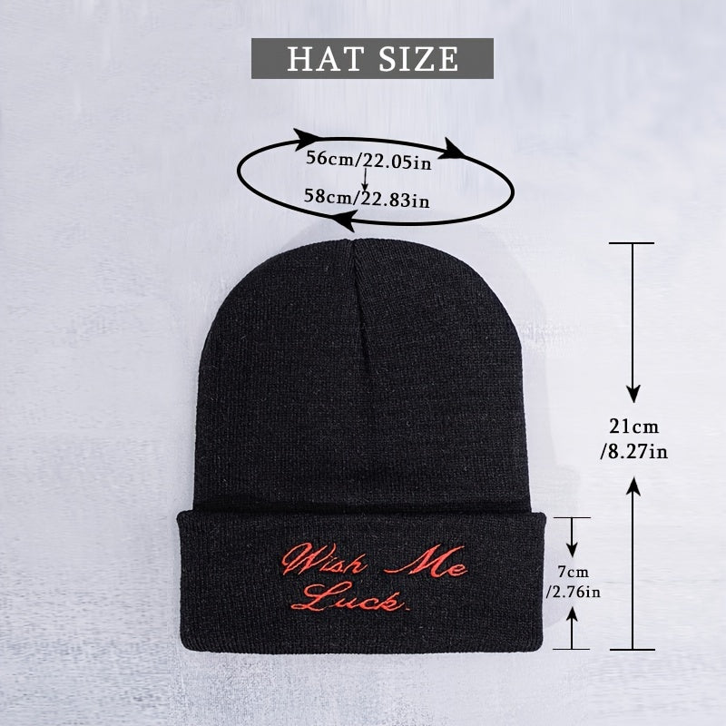 Shallow Knitted Beanie Hat Embroidery Alphabet Stretchy Soft Headwear Accessory