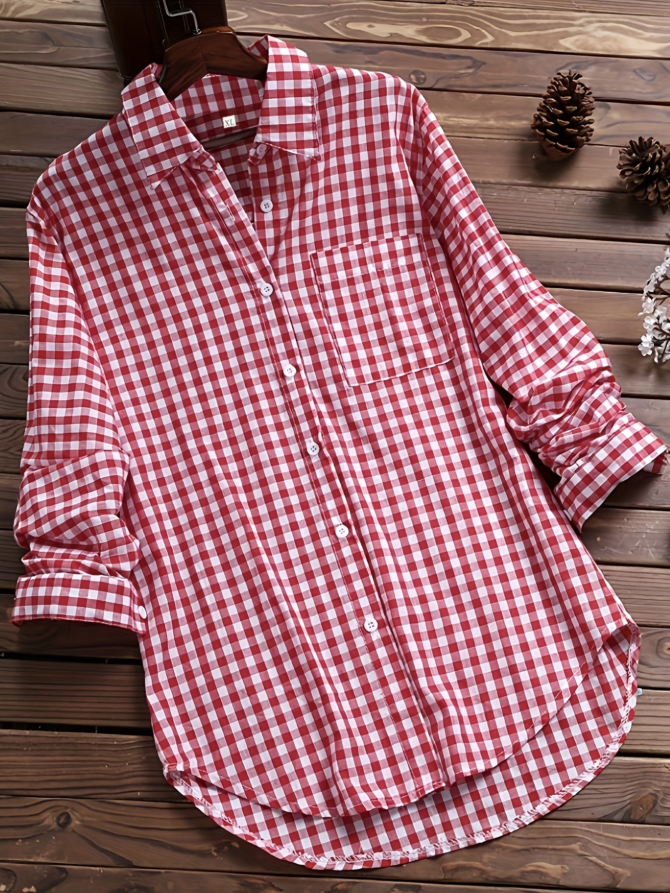  Gingham Print Long Sleeve Shirt