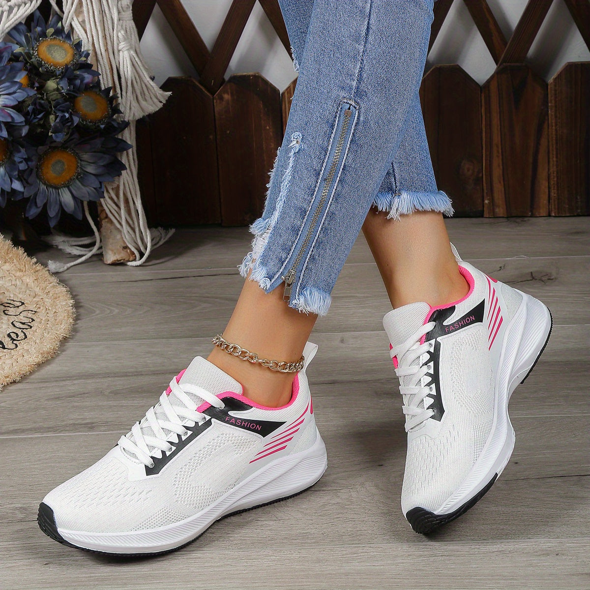 Women's Colorblock Mesh Sneakers Lace Up Low Round Toe Casual Shoes