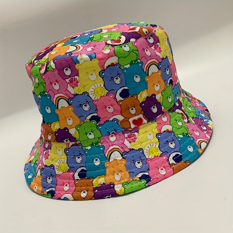 Bear Print Bucket Hat Cartoon Basin Hat Casual Fisherman Cap For Women