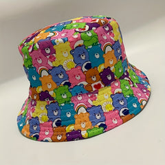 Bear Print Bucket Hat Cartoon Basin Hat Casual Fisherman Cap For Women