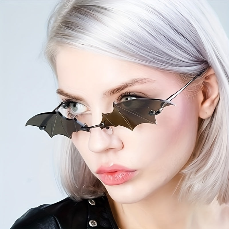Y2K Bat Sunglasses Rimless Metal Eyeglasses Women Men