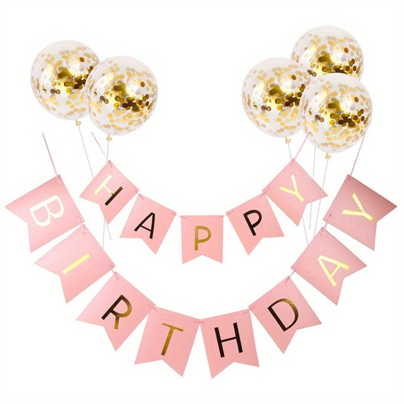 Happy Birthday Bronzing Pull Flag Sequin Balloon Set