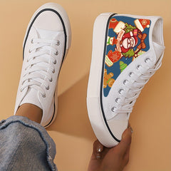 Christmas Cartoon Santa Print High Top Canvas Sneakers