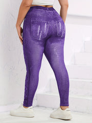  Denim Print Stretch Leggings High Waist Women's Casual Leggings