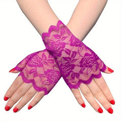 Lace Fingerless Gloves Bridal Wedding Floral Women Dress Accessories