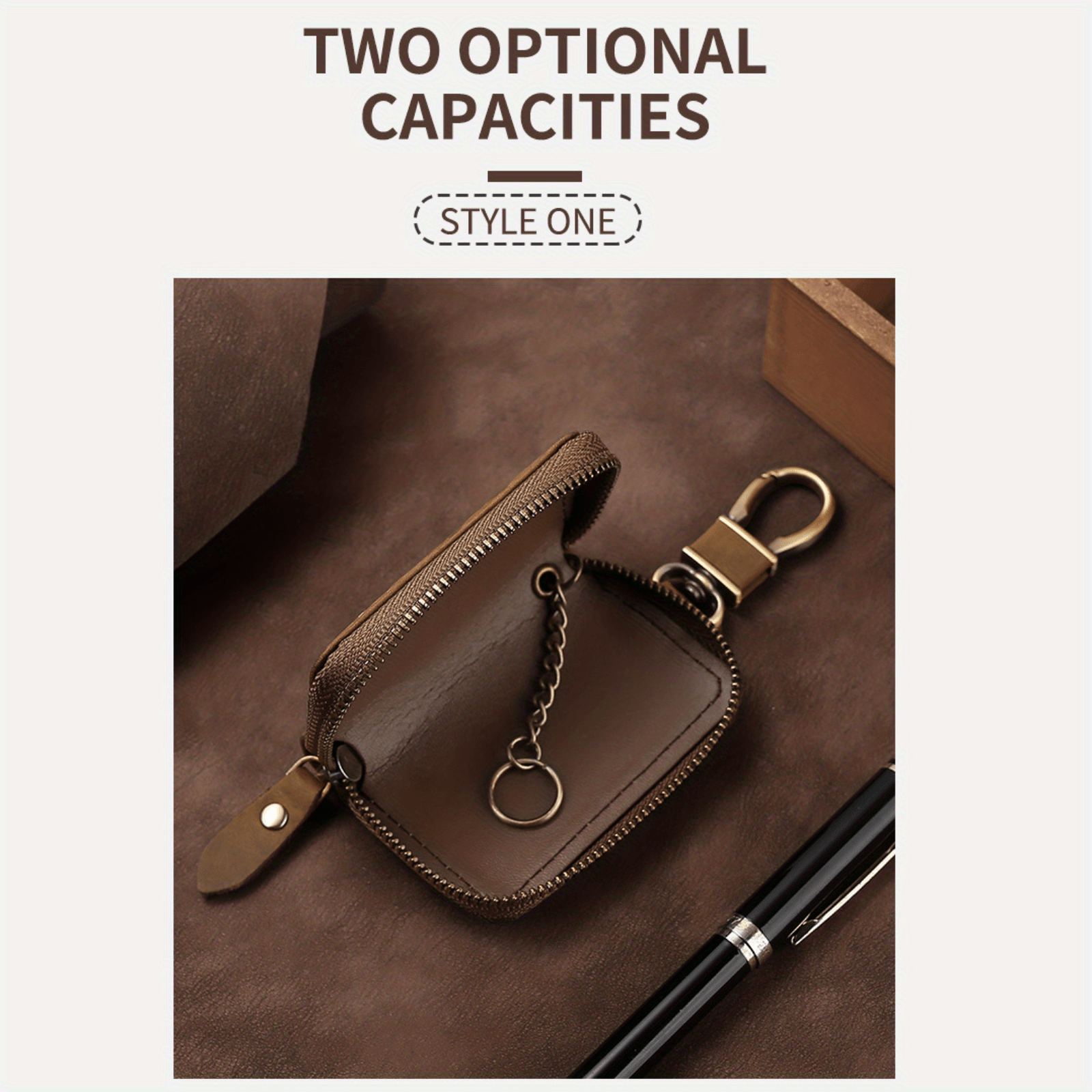 Universal Leather Keychain Set with Metal Buckle Zipper Bag