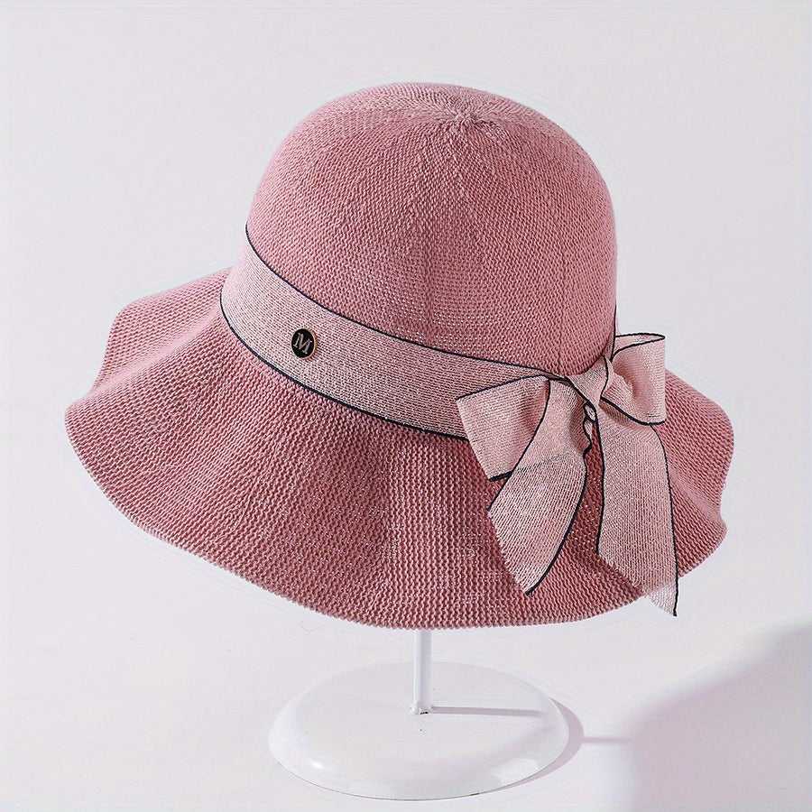 Ribbon Bowknot Ruffles Bucket Hat Wide Brim Summer Sun Hat