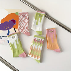 5 Pairs Macaron Print Women's Socks Stockings