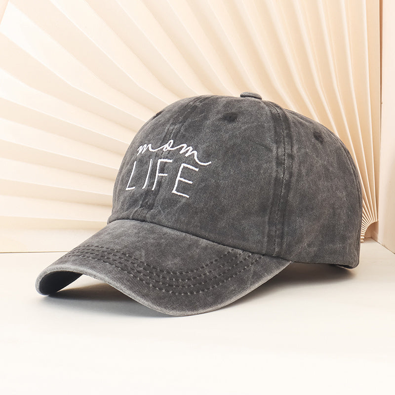 MOM LIFE Embroidery Baseball Cap Washed Solid Unisex Sun Visor Hat