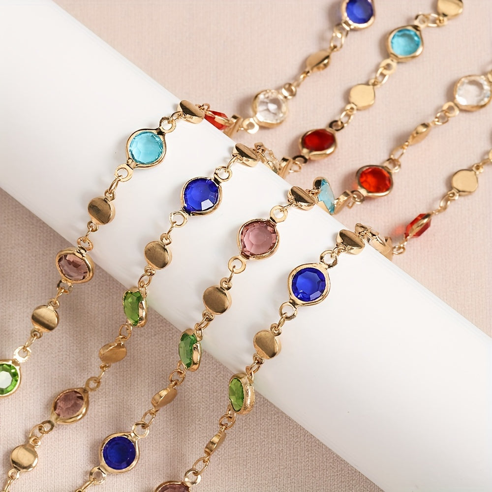 1 Meter Colorful Round Crystal Clip Copper Chain Diy Bracelet Necklace