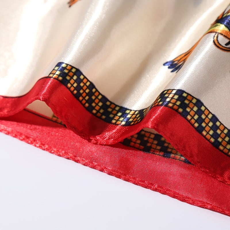 Square Satin Scarf Classic Horse Print Neckerchief Shawl Bandana