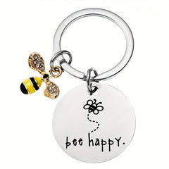 Bee Happy Bumblebee Small Pendant Stainless Steel Keychain
