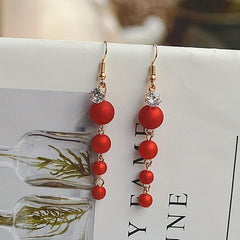 Festive Red Ball Tassel Earrings 18K Plated Jewelry