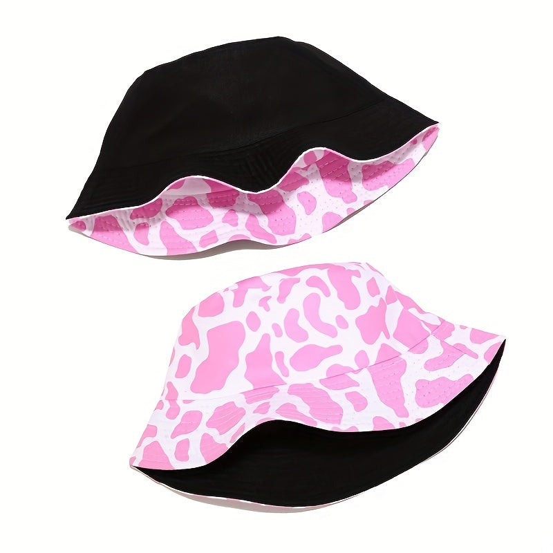 Pink Cow Pattern Bucket Hat Reversible Sun Hat