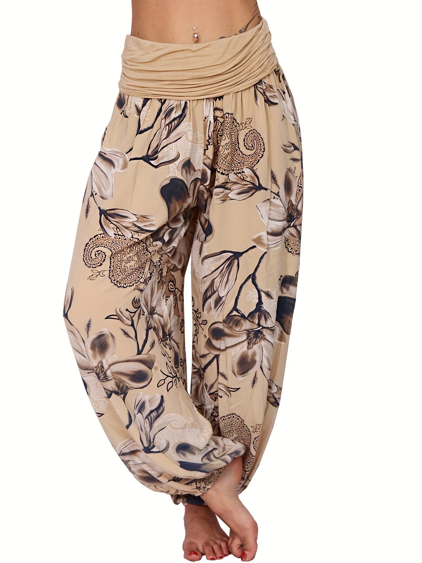  Boho Pants Women's Plus Ruched Loose Fit Baggy Pants