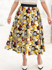  Women's Floral Print High Waist A line Skirt