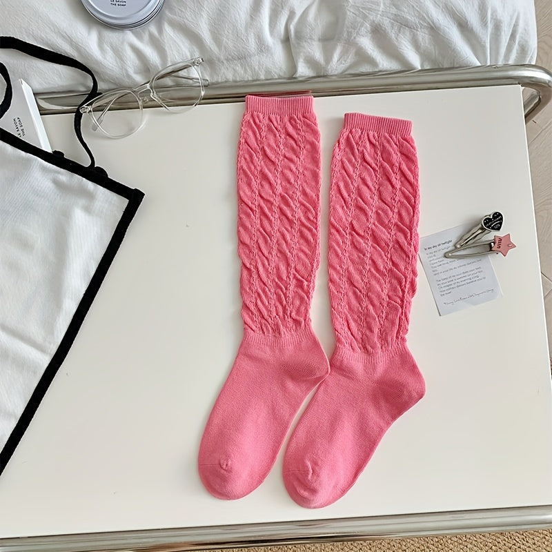 Solid Calf Socks Knee High Stockings Women's Hosiery
