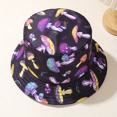 Mushroom Print Bucket Hat Reversible Y2K Basin Hat