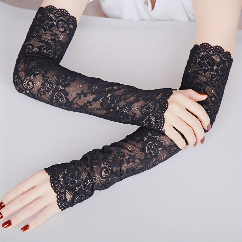 Lace Sunscreen Sleeves Floral Breathable Driving Wedding Gloves