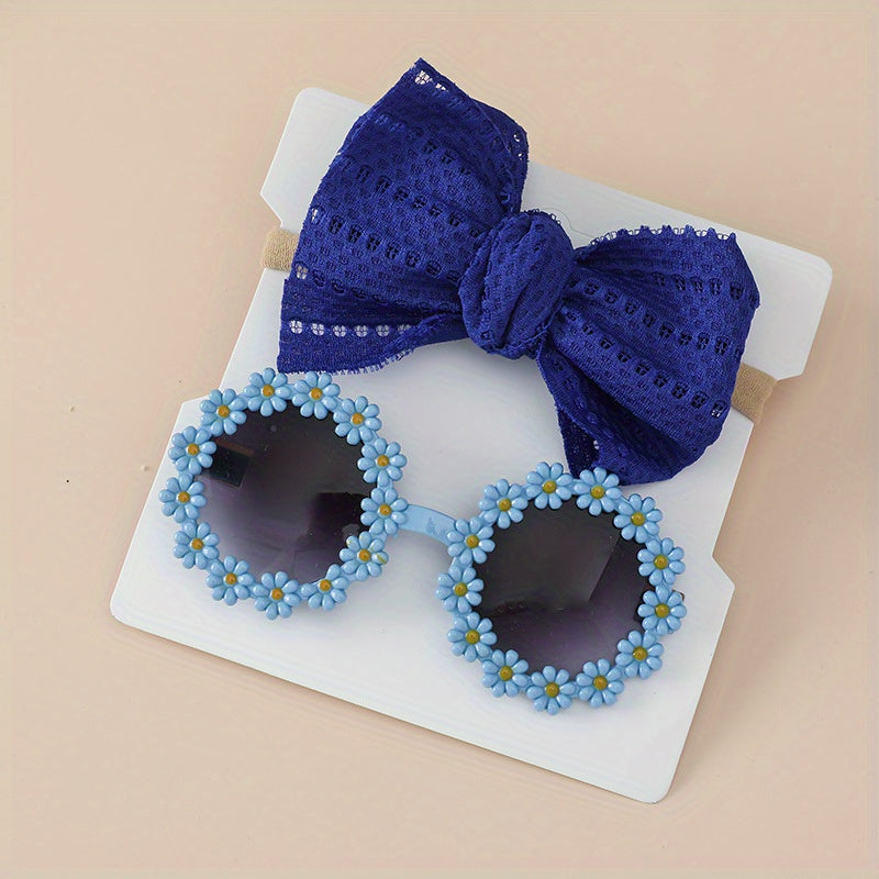 2pcs Flower Decor Frame Sunglasses & Headband Set for Girls Teen Sun Protection