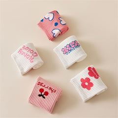 5 Pairs Floral & Heart Print Socks Mid Tube Women's Stockings & Hosiery