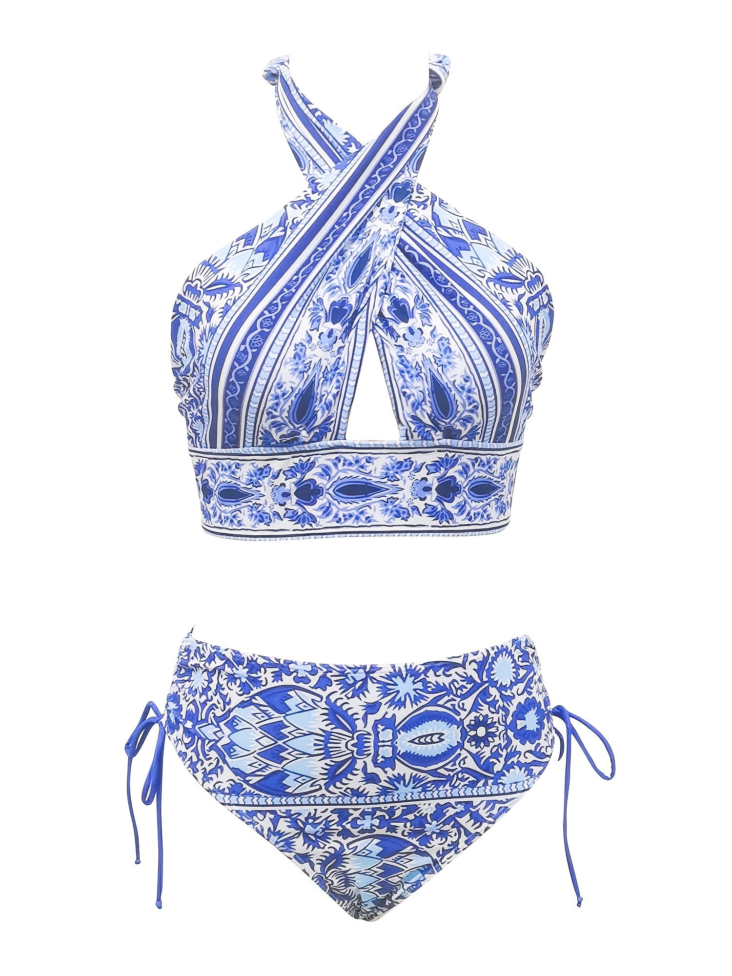 Criss Cross Halter Neck Bikini Set Backless Tie Side High Cut 2PC Swimsuit