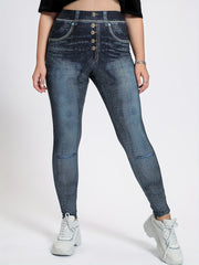 Denim Print Slim Pants Casual High Waist Long Length Pants