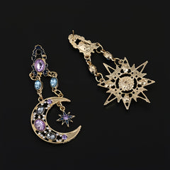 Sun Moon Stars Drop Earrings Rhinestone Punk Earrings For Women