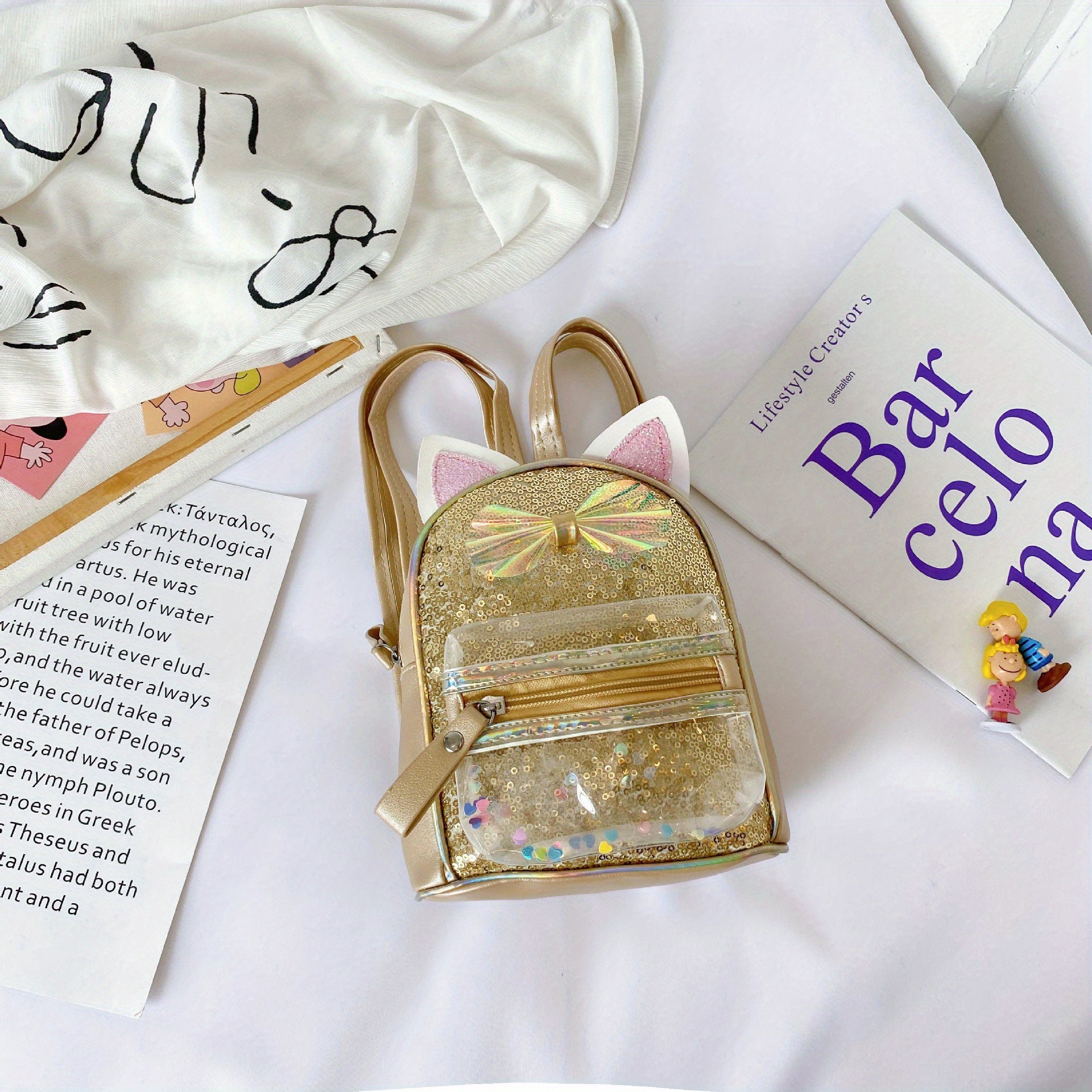 Kids Sequin Backpack Cartoon Design Kindergarten School Bag