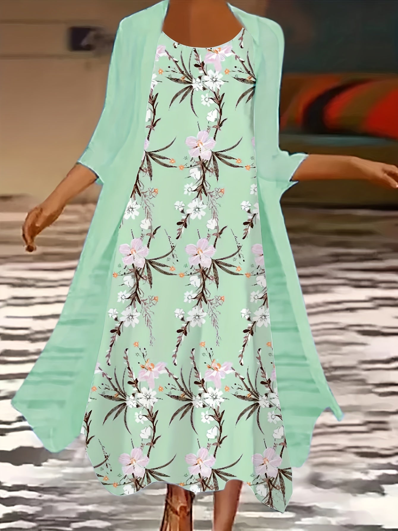  Floral Tank Dress & Cardigan Set