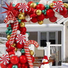 Christmas Balloon Garland Arch Set with Accessories - Red, Gold, Green Balloons