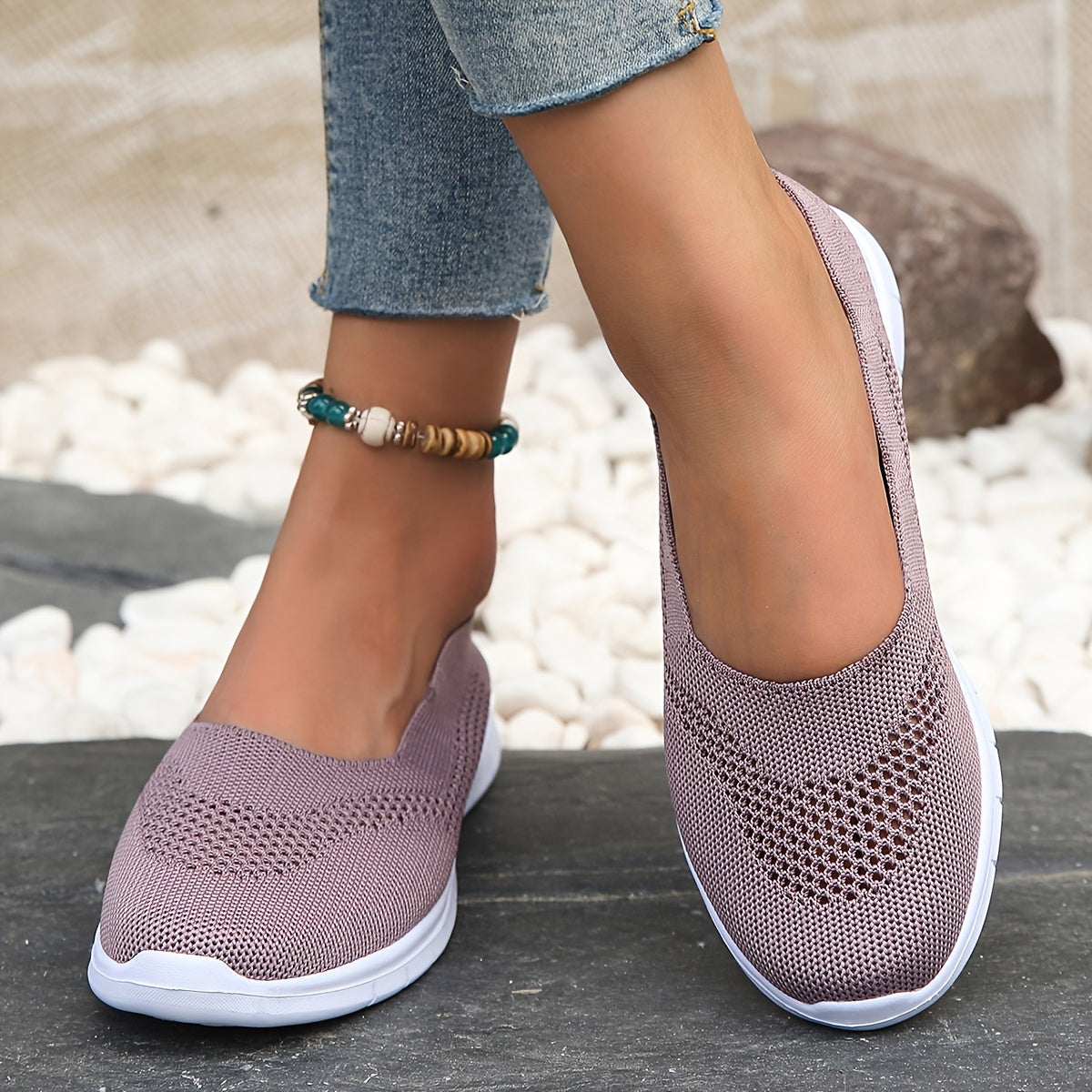 Women's Knitted Flat Loafers Slip On Shoes Lightweight Walking Shoes