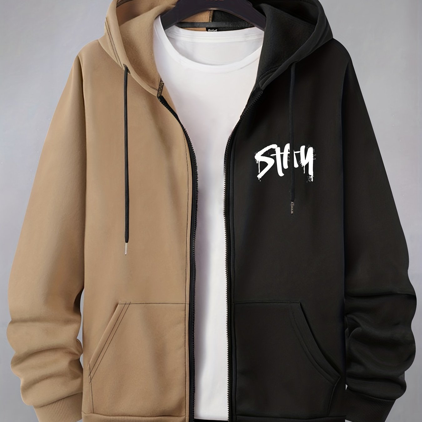 Abstract Pattern & Letter Print Men's Hoodie Jacket Zip Up Gym Sports