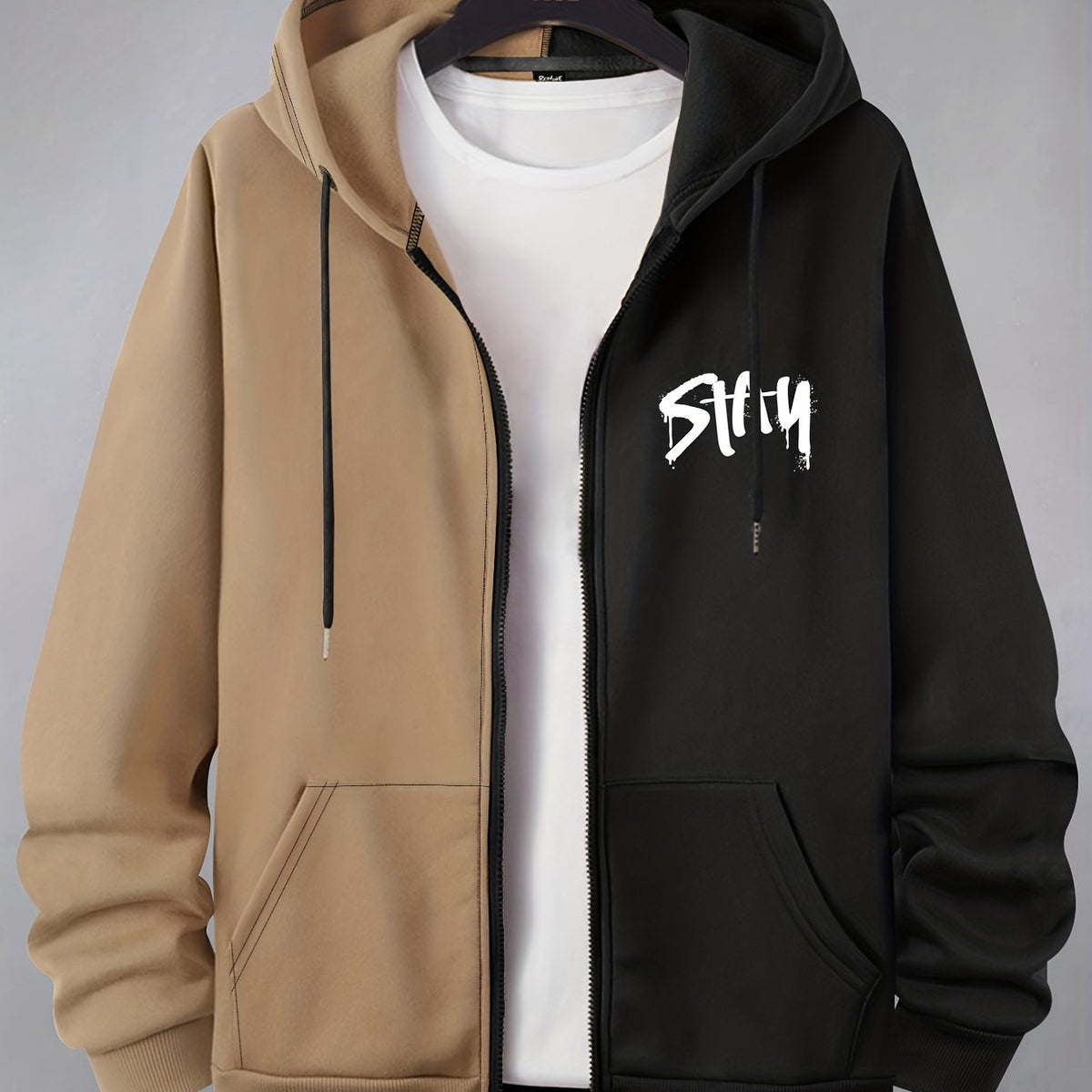 Abstract Pattern & Letter Print Men's Hoodie Jacket Zip Up Gym Sports